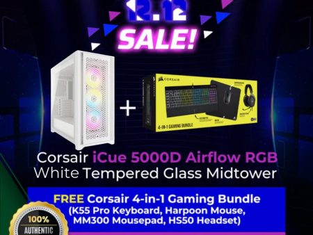 Corsair iCue 5000D Airflow RGB White TG Midtower + Corsair 4-in-1 Gaming Bundle (K55 Pro Keyboard, Harpoon Mouse, MM300 Mousepad, HS50 Headset) Cheap