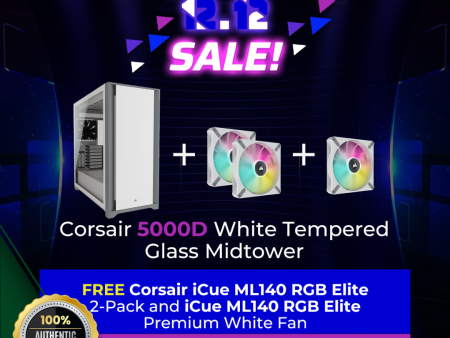 Corsair 5000D White TG Midtower + Corsair iCue ML140 RGB Elite 2-pack iCue ML140 RGB Elite White Fan Cheap