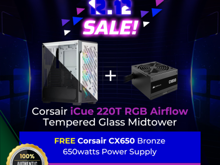 Corsair iCue 220T RGB Airflow TG Midtower +Corsair CX650 Bronze 650W Power Supply Cheap