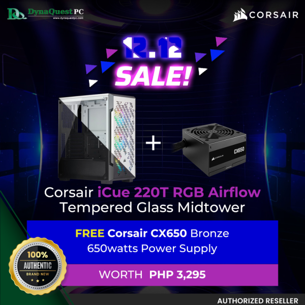 Corsair iCue 220T RGB Airflow TG Midtower +Corsair CX650 Bronze 650W Power Supply Cheap