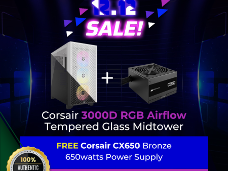 Corsair 3000D RGB Airflow TG Midtower + Corsair CX650 Bronze 650W Power Supply Hot on Sale