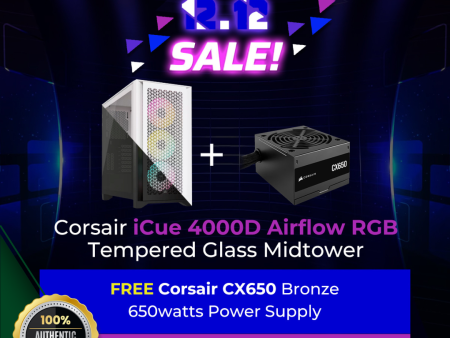 Corsair iCue 4000D Airflow RGB TG Midtower + Corsair CX650 Bronze 650W Power Supply For Discount