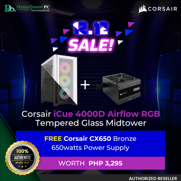 Corsair iCue 4000D Airflow RGB TG Midtower + Corsair CX650 Bronze 650W Power Supply For Discount