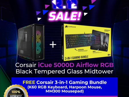 Corsair iCue 5000T RGB TG Black Midtower + Corsair 3-in-1 Gaming Bundle (K60 RGB Keyboard, Harpoon Mouse, MM300 Mousepad) Online now