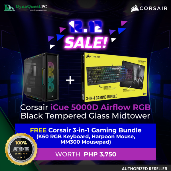 Corsair iCue 5000T RGB TG Black Midtower + Corsair 3-in-1 Gaming Bundle (K60 RGB Keyboard, Harpoon Mouse, MM300 Mousepad) Online now