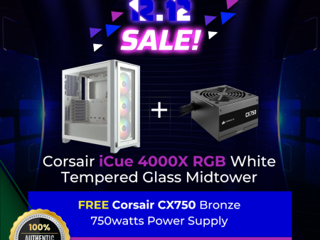 Corsair iCue 4000X RGB White TG Midtower + Corsair CX750 Bronze 750W Power Supply Online Sale