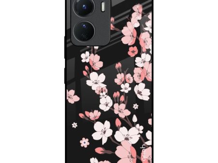 Black Cherry Blossom Glass Case for Vivo Y16 Cheap