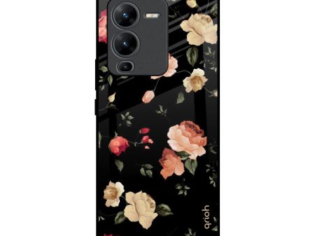 Black Spring Floral Glass Case for Vivo V25 Pro on Sale