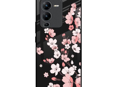 Black Cherry Blossom Glass Case for Vivo V25 Pro Online now