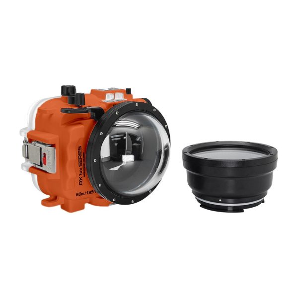 60M 195FT Waterproof housing for Sony RX1xx series Salted Line with 4  Dry Dome Port (Orange) For Cheap