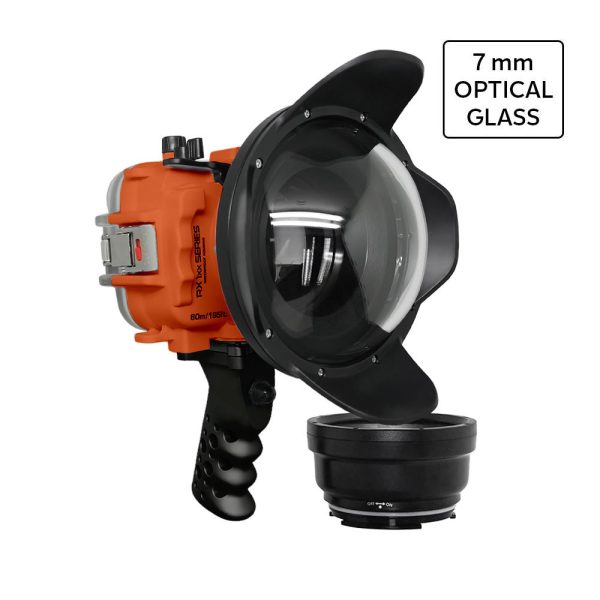 60M 195FT Waterproof housing for Sony RX1xx series Salted Line with Aluminium Pistol Grip & 6  Optical Glass Dry Dome Port(Orange) Online Hot Sale