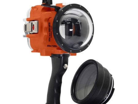 60M 195FT Waterproof housing for Sony RX1xx series Salted Line with Pistol grip & 4  Dry Dome Port (Orange) For Sale