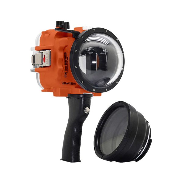 60M 195FT Waterproof housing for Sony RX1xx series Salted Line with Pistol grip & 4  Dry Dome Port (Orange) For Sale