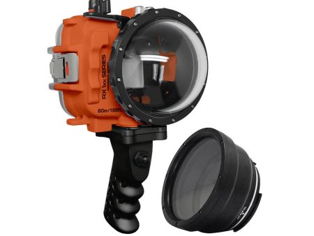 60M 195FT Waterproof housing for Sony RX1xx series Salted Line with Aluminium Pistol Grip & 4  Dry Dome Port (Orange) For Cheap