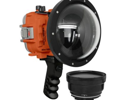 60M 195FT Waterproof housing for Sony RX1xx series Salted Line with Aluminium Pistol Grip & 6  Dry Dome Port - Surf (Orange) Sale