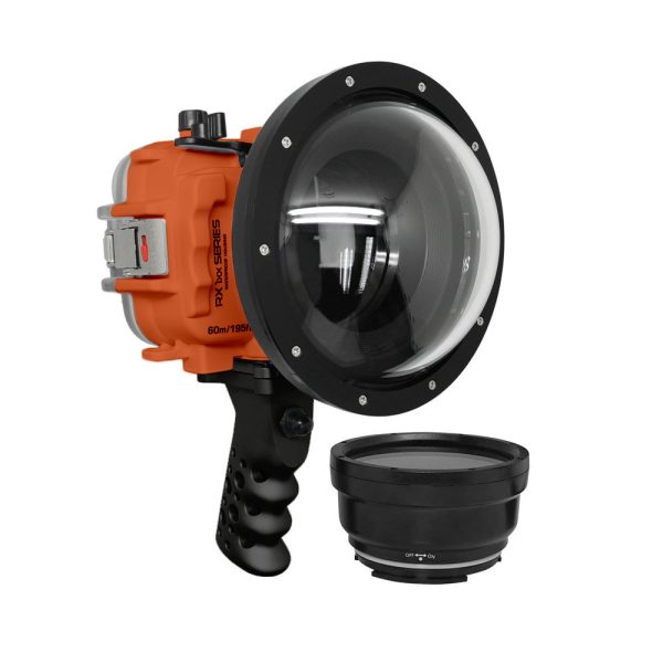 60M 195FT Waterproof housing for Sony RX1xx series Salted Line with Aluminium Pistol Grip & 6  Dry Dome Port - Surf (Orange) Sale