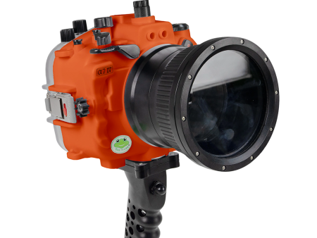 Sony A7 IV Salted Line series 40M 130FT Waterproof camera housing with Aluminium Pistol Grip trigger (4  Flat Long port). Orange Cheap