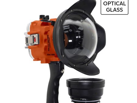 60M 195FT Waterproof housing for Sony RX1xx series Salted Line with Pistol grip & 6  Optical Glass Dry Dome Port(Orange) For Sale