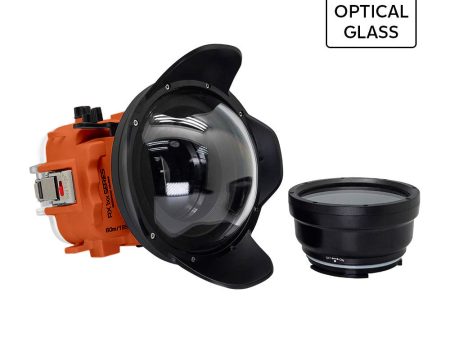 60M 195FT Waterproof housing for Sony RX1xx series Salted Line with 6  Optical Glass Dry Dome Port (Orange) For Sale