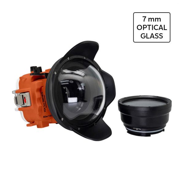 60M 195FT Waterproof housing for Sony RX1xx series Salted Line with 6  Optical Glass Dry Dome Port (Orange) For Sale