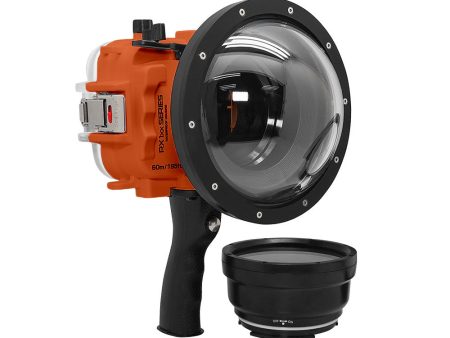 60M 195FT Waterproof housing for Sony RX1xx series Salted Line with Pistol grip & 6  Dry Dome Port - Surf (Orange) on Sale